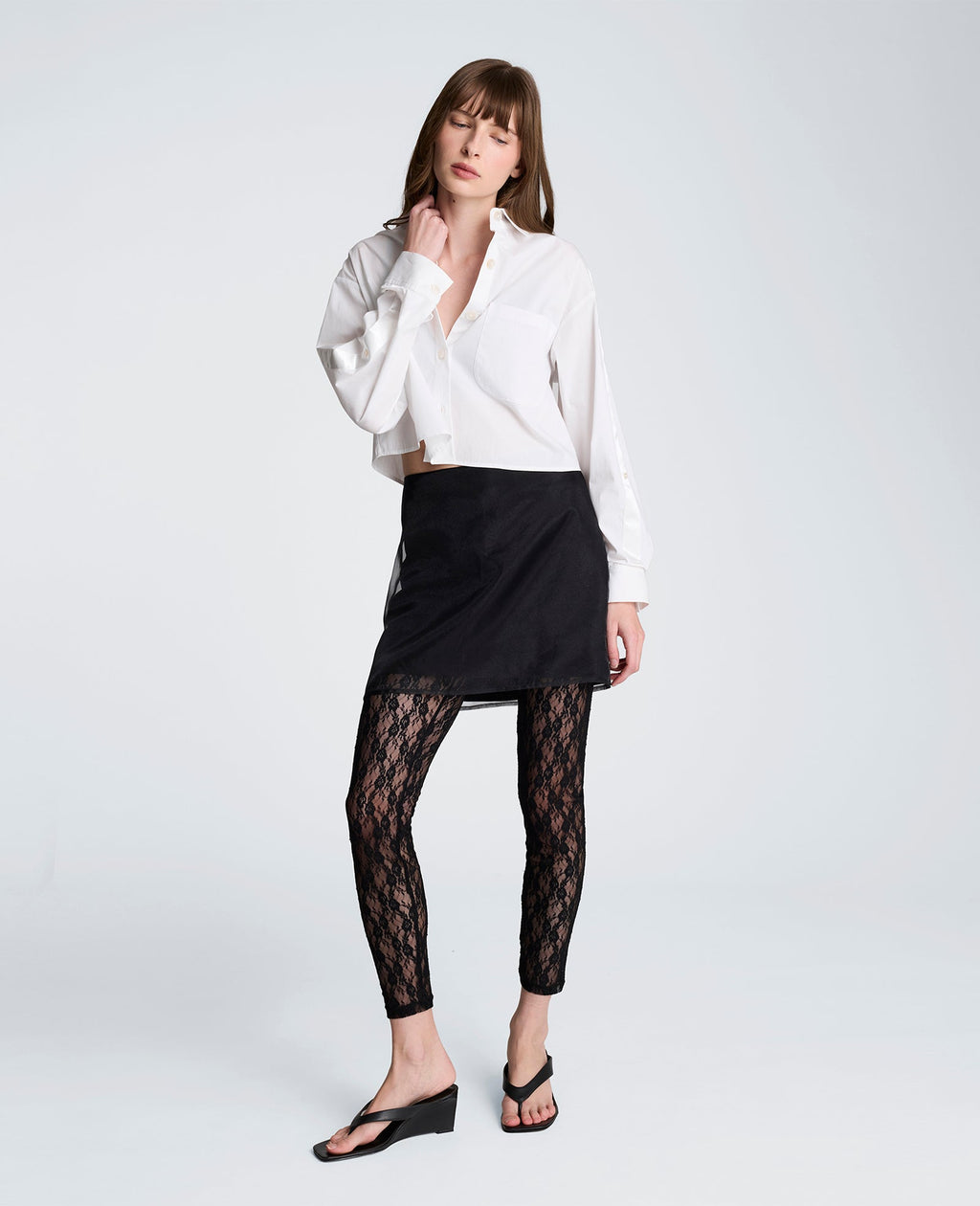 Button Front Crop Shirt with Satin Detail