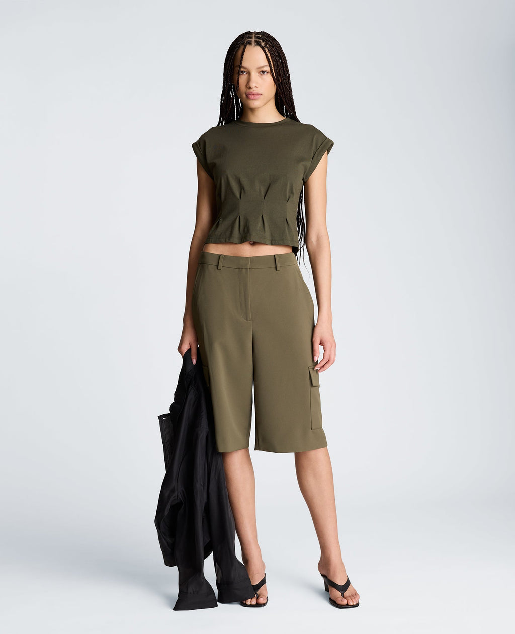 Extended Shoulder Top With Peplum Waist