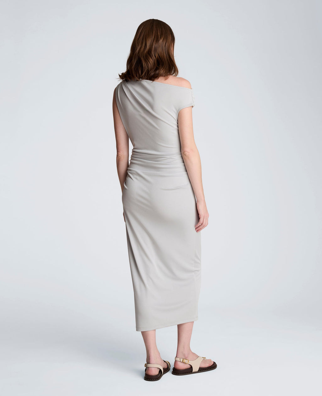 Ruched Waist Midi Off-The-Shoulder Dress