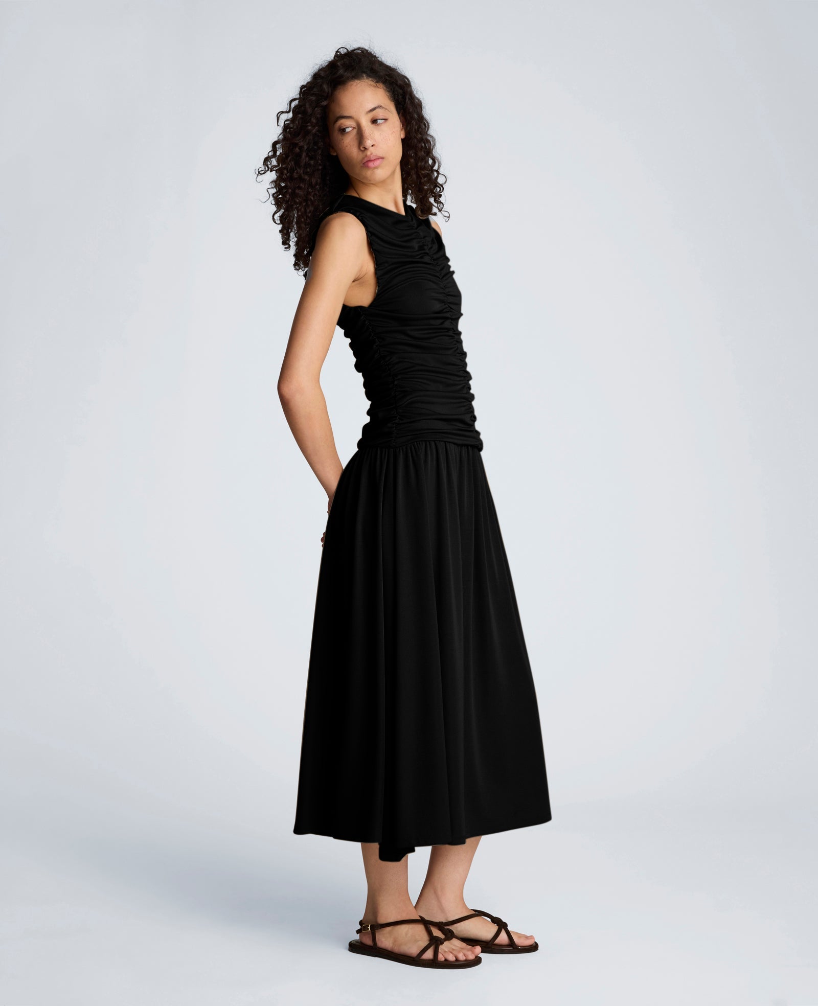 Drawstring Ruched A-Line Midi Milano Jersey Dress