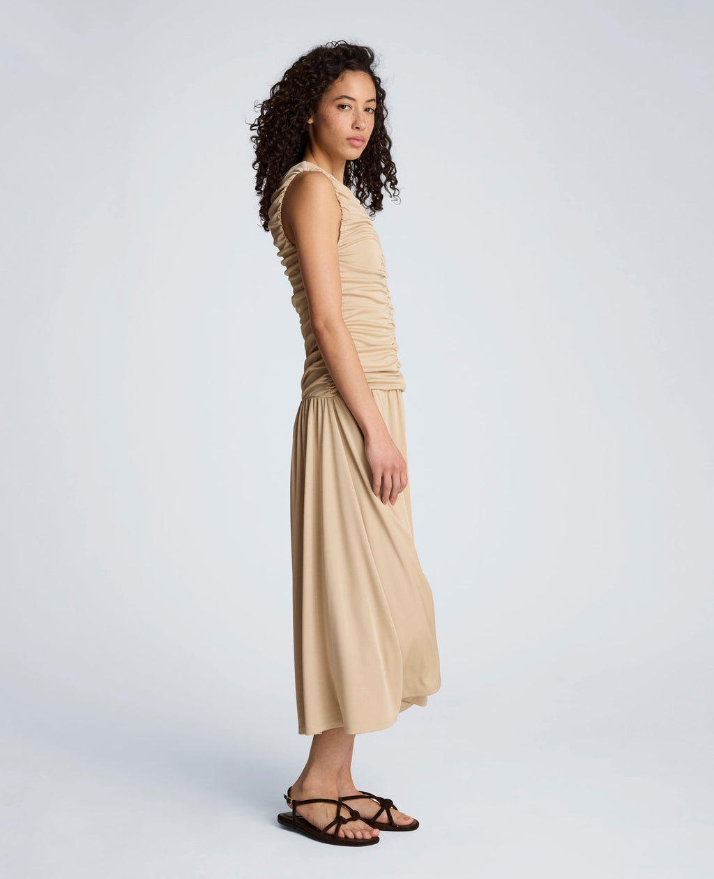 Drawstring Ruched A-Line Midi Milano Jersey Dress