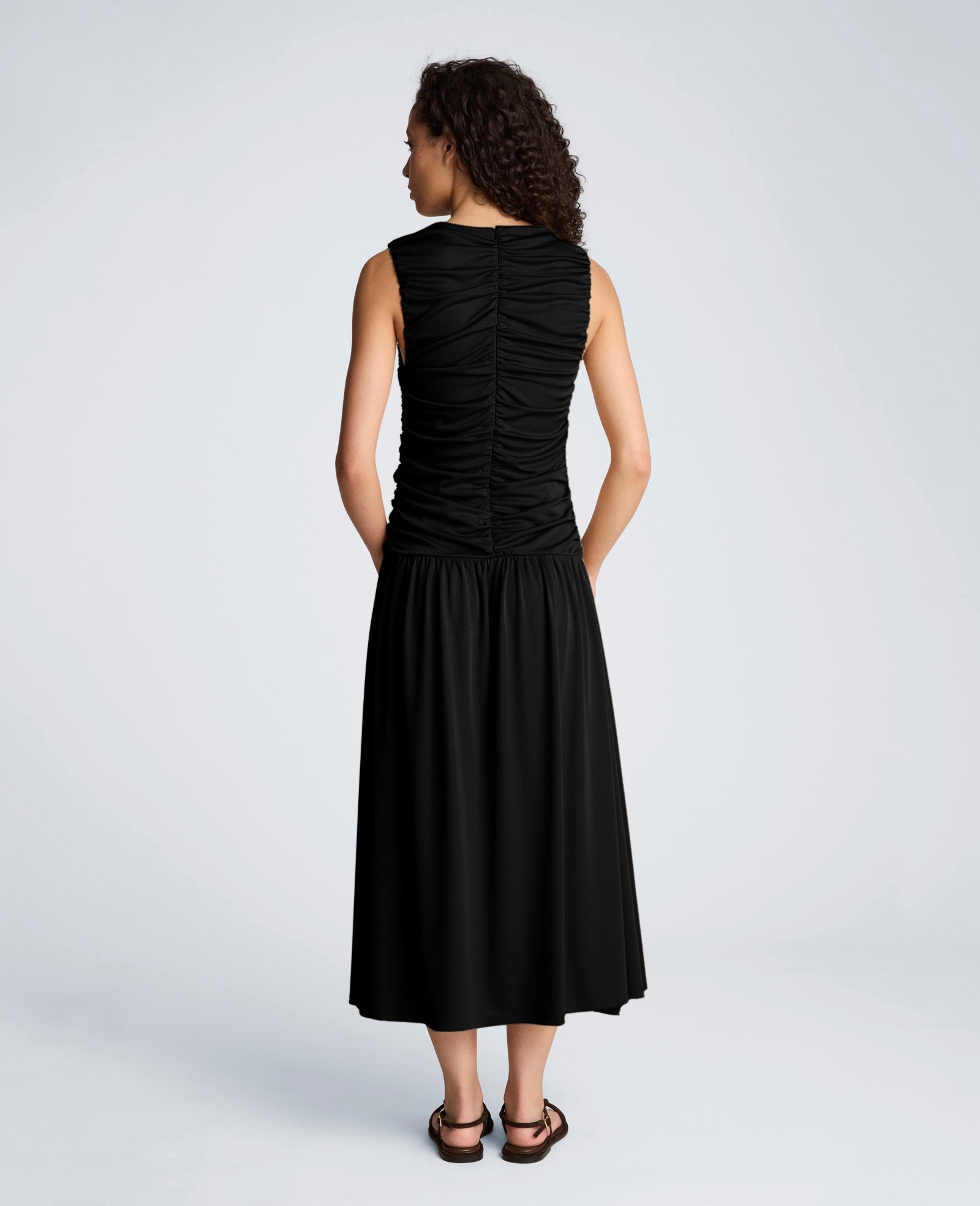 Drawstring Ruched A-Line Midi Milano Jersey Dress