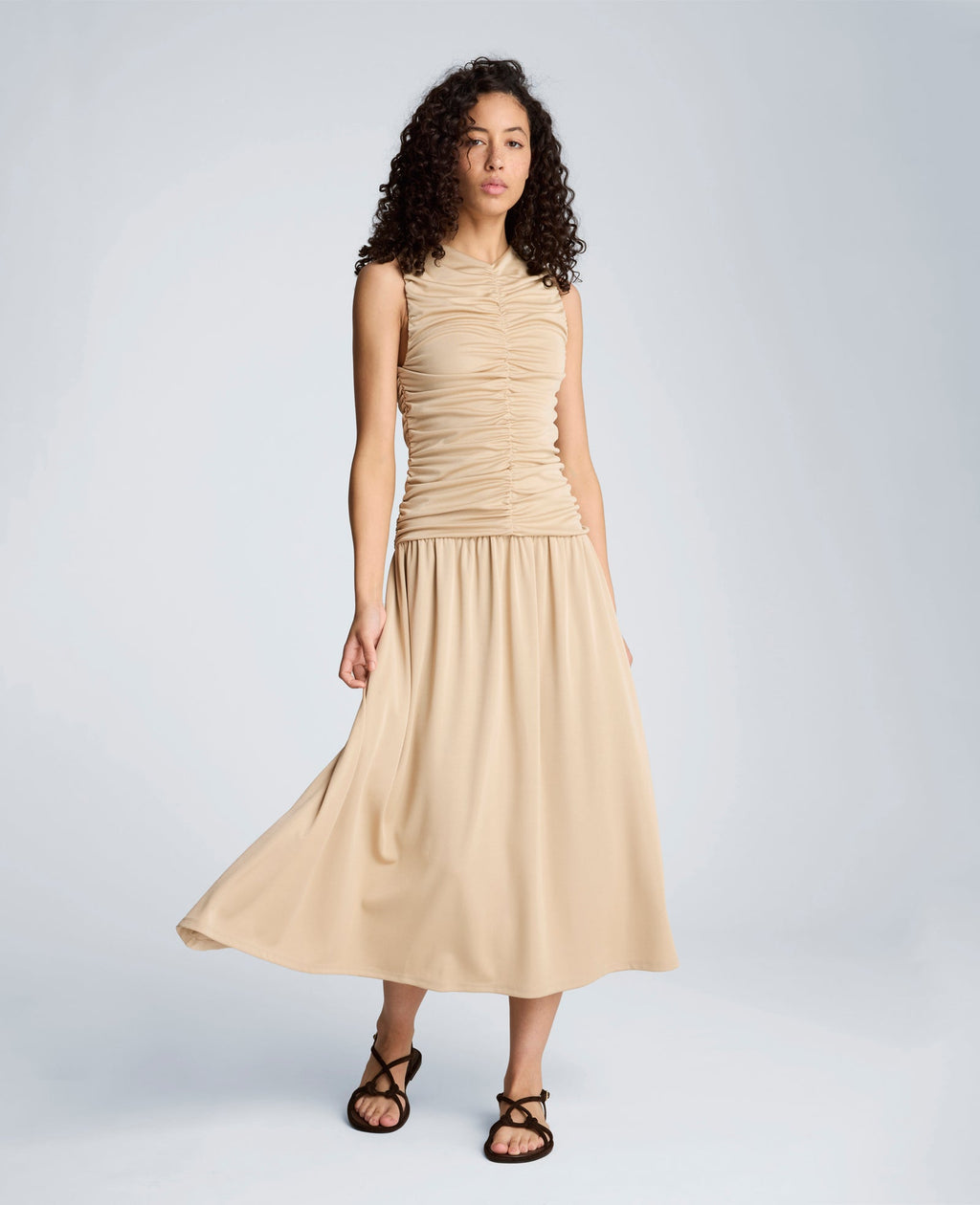 Drawstring Ruched A-Line Midi Milano Jersey Dress