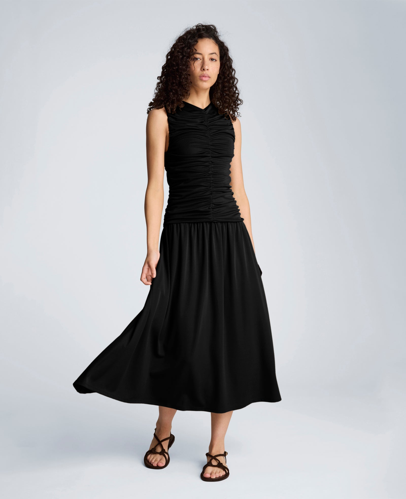 Drawstring Ruched A-Line Midi Milano Jersey Dress