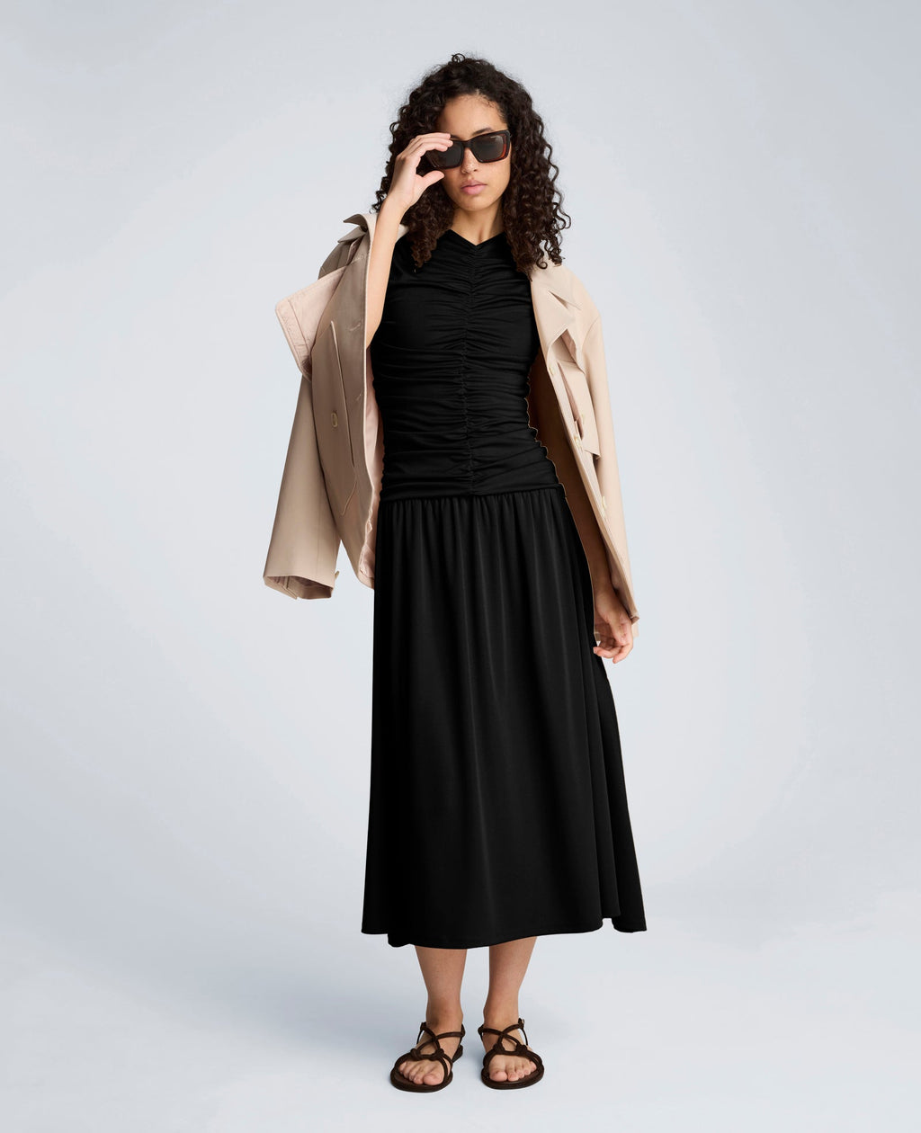 Drawstring Ruched A-Line Midi Milano Jersey Dress