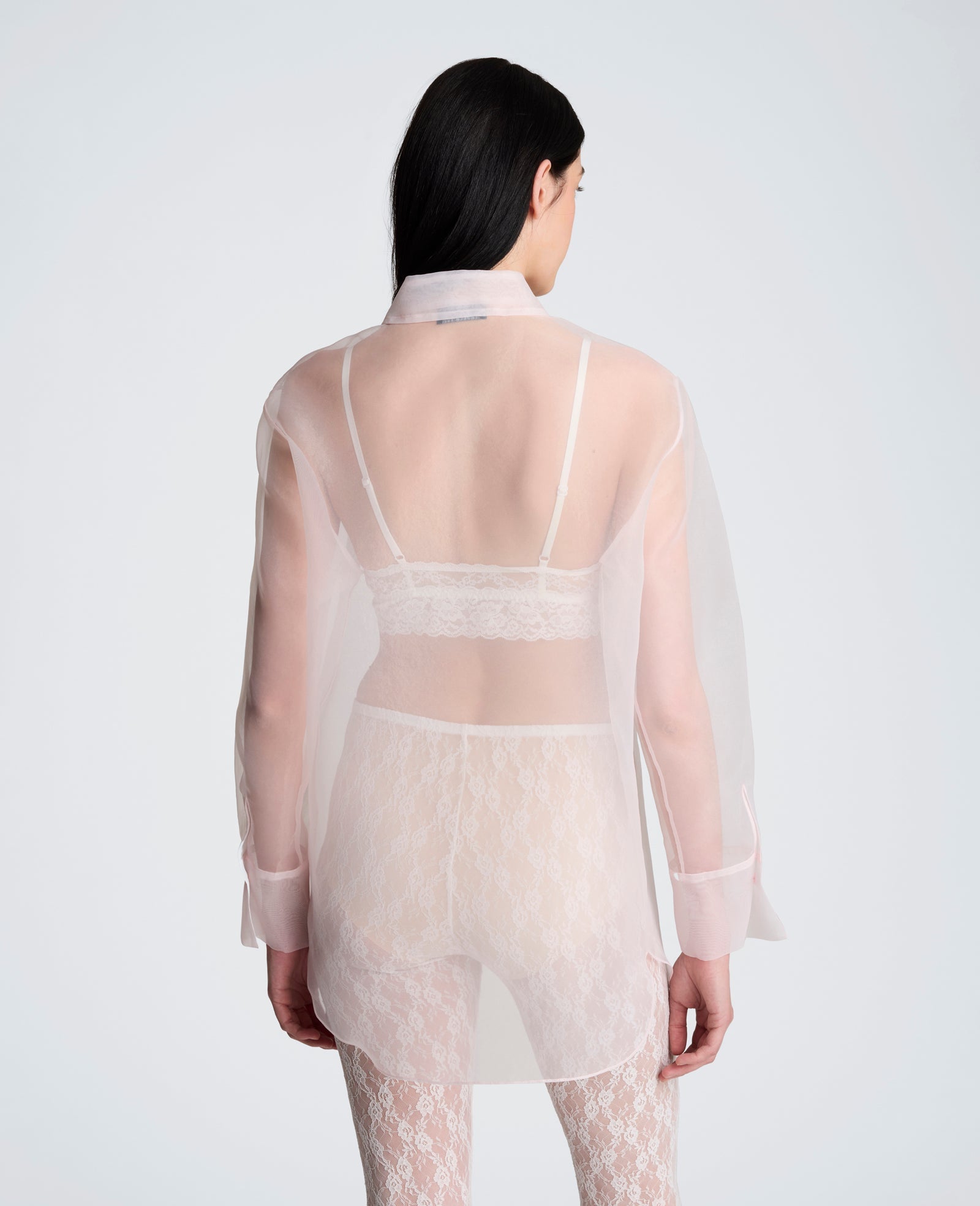 Sheer Organza Oversized Button Front Long Sleeve Shirt