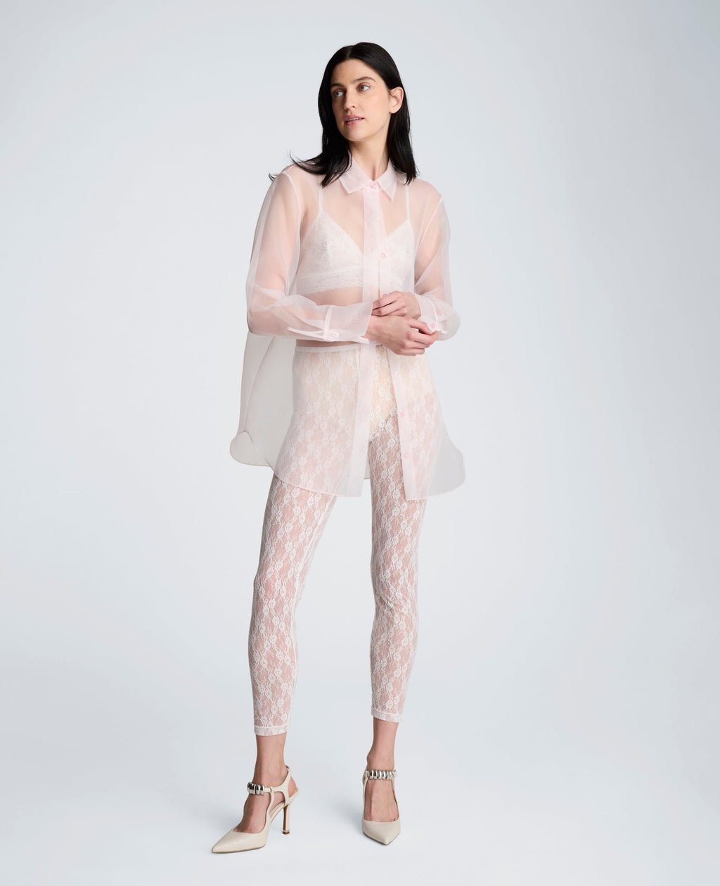 Sheer Organza Oversized Button Front Long Sleeve Shirt