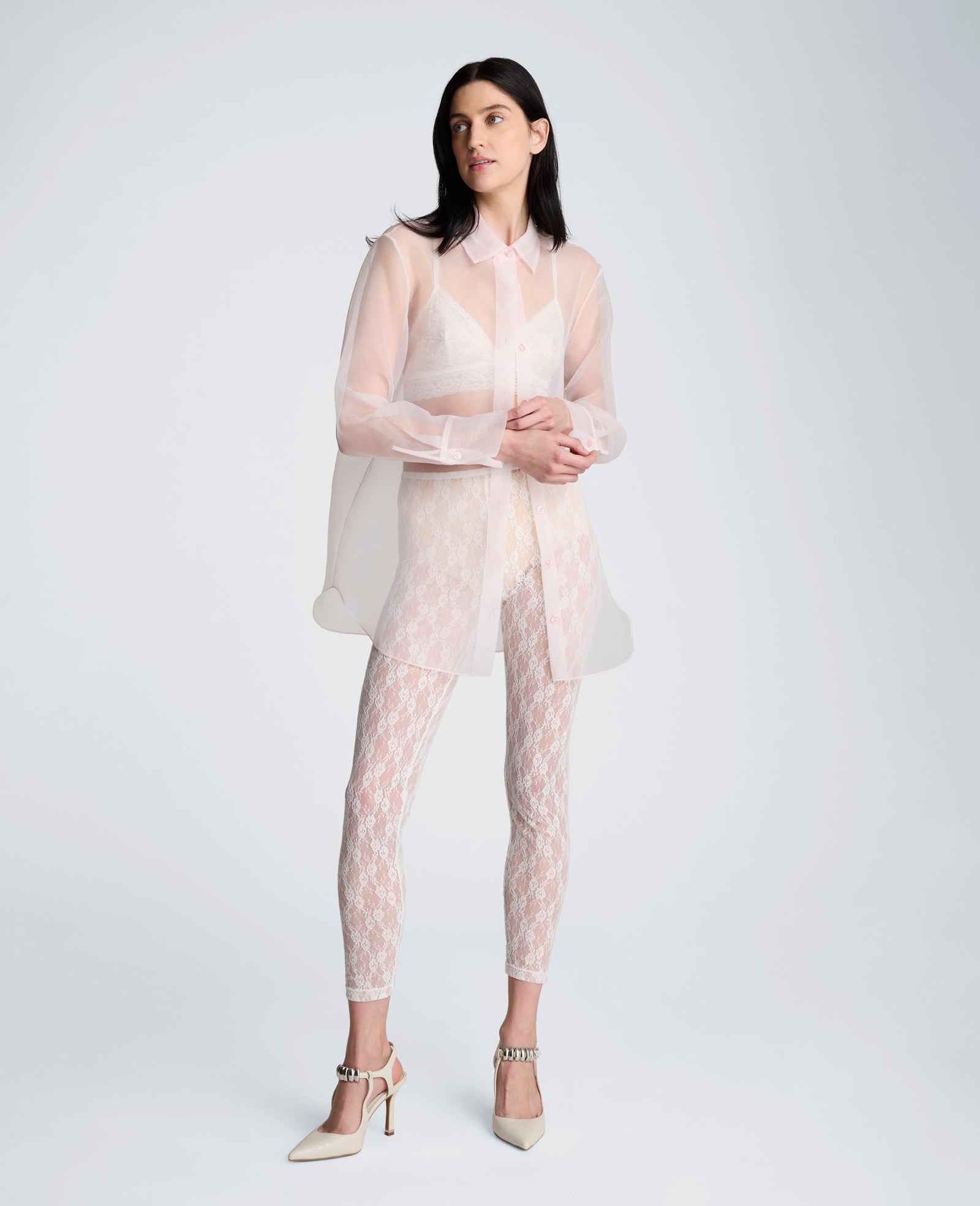 Sheer Organza Oversized Button Front Long Sleeve Shirt