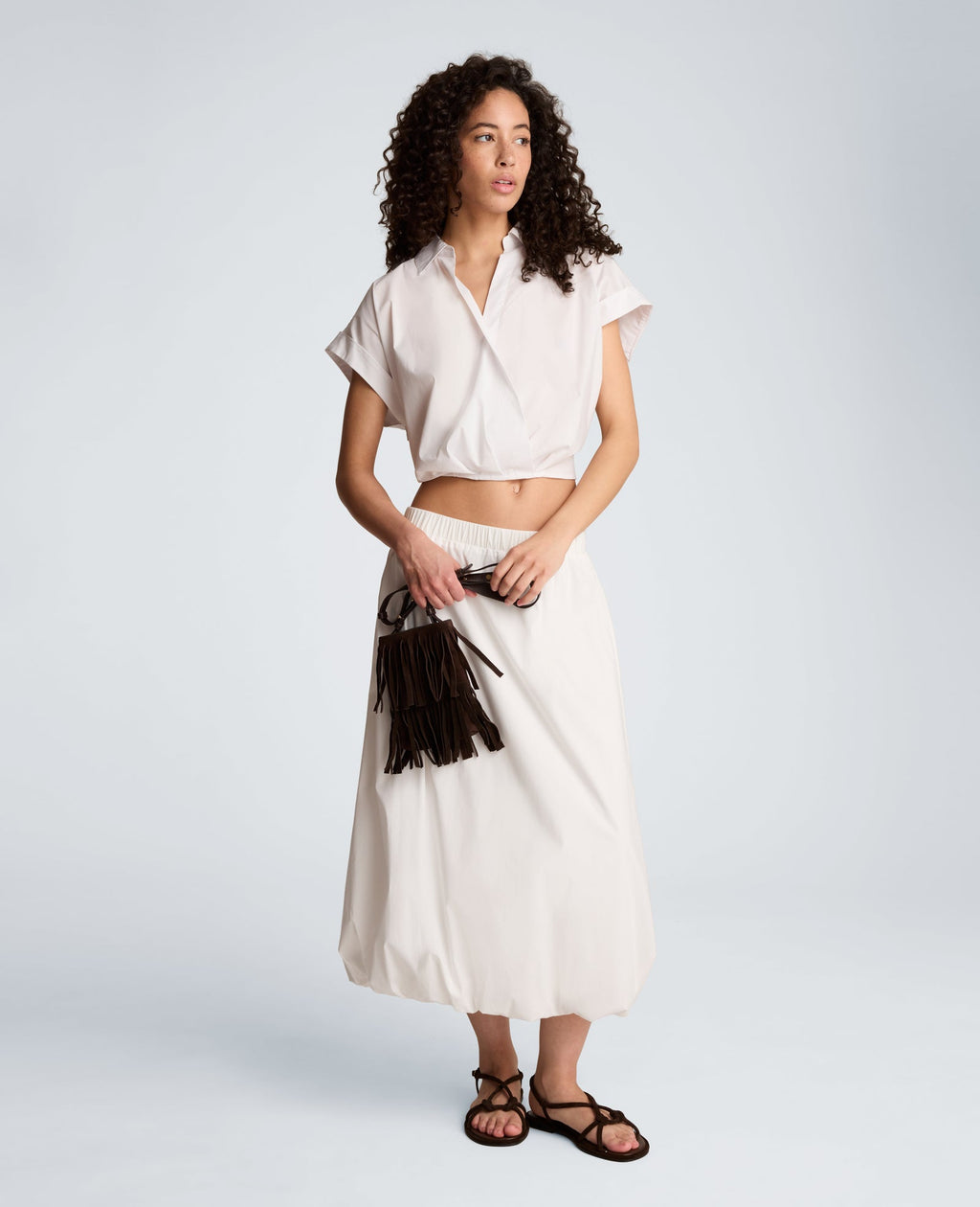 Pleat Crossover Front Cropped Shirt