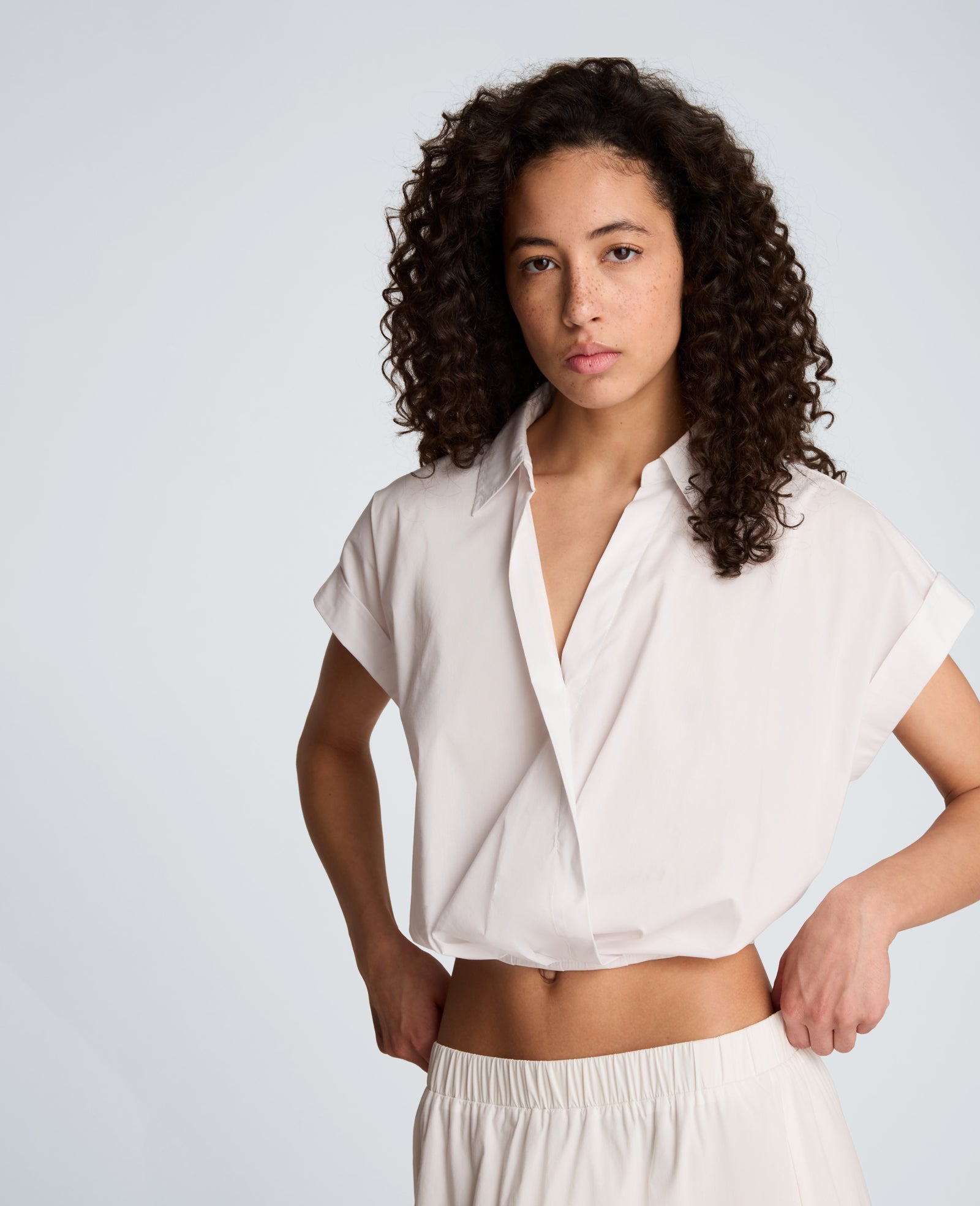 Pleat Crossover Front Cropped Shirt