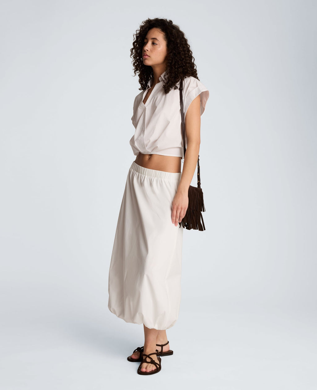 Pleat Crossover Front Cropped Shirt
