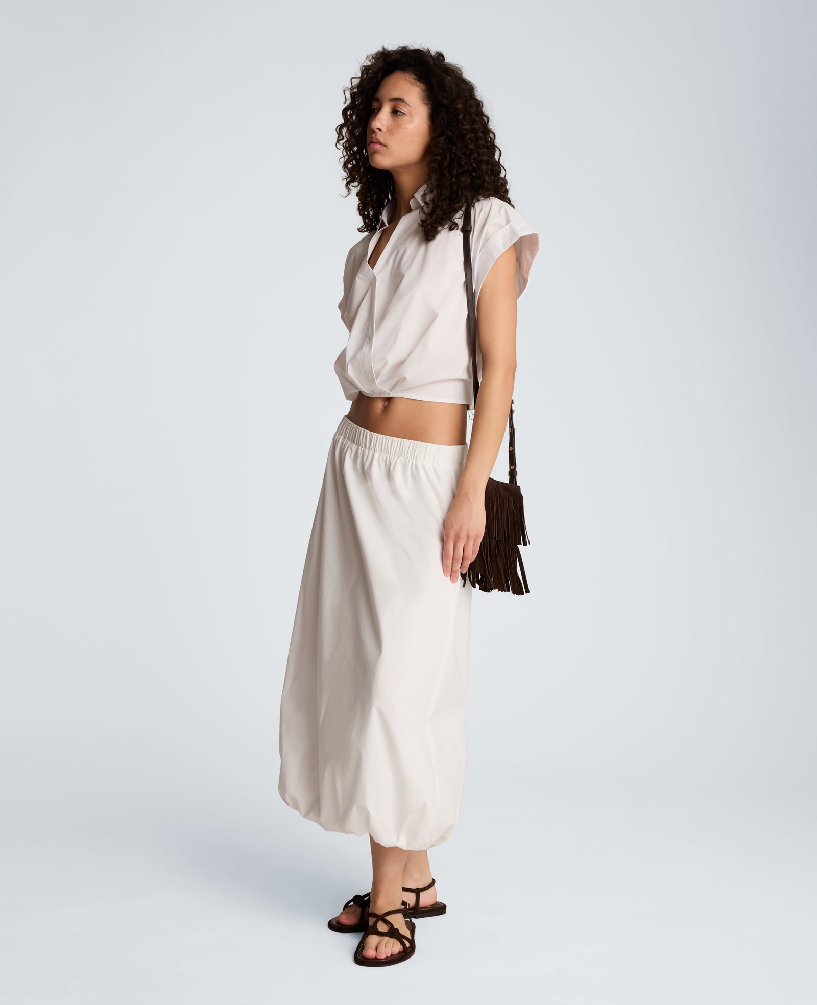 Pleat Crossover Front Cropped Shirt