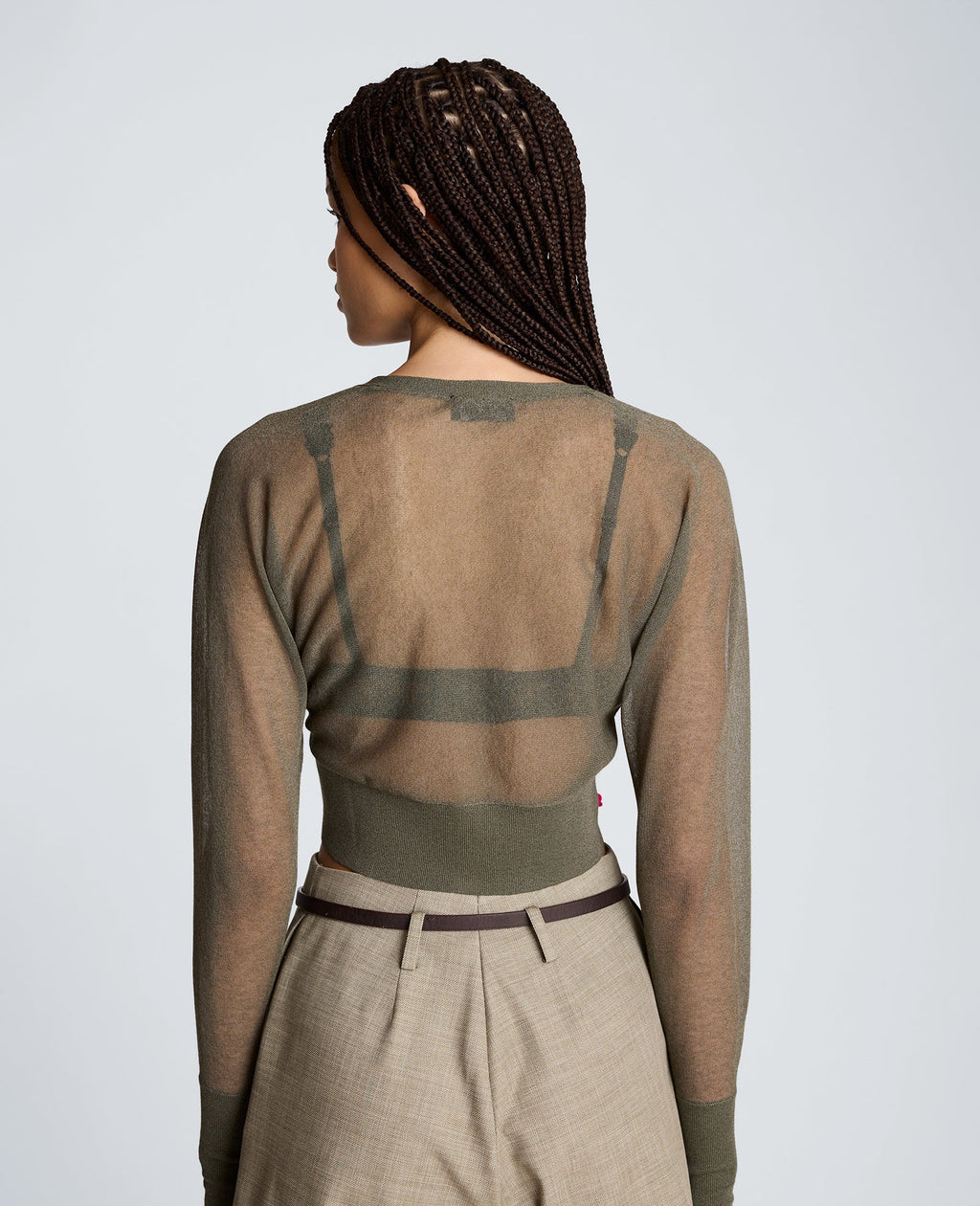 Sheer Cropped Cardigan with Saddle Shoulder