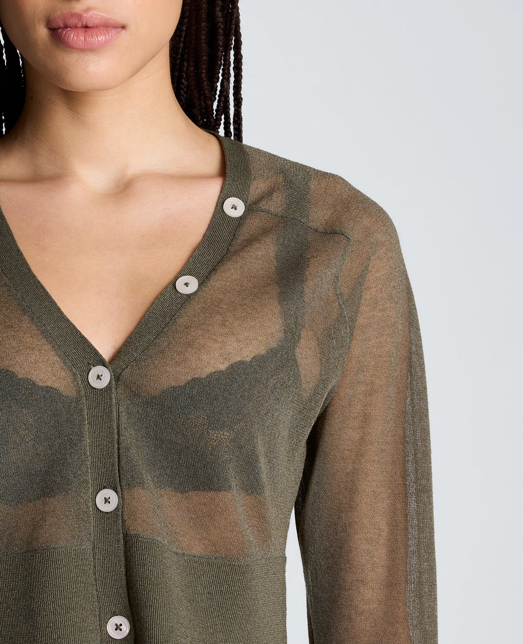 Sheer Cropped Cardigan with Saddle Shoulder