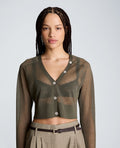 Sheer Cropped Cardigan with Saddle Shoulder