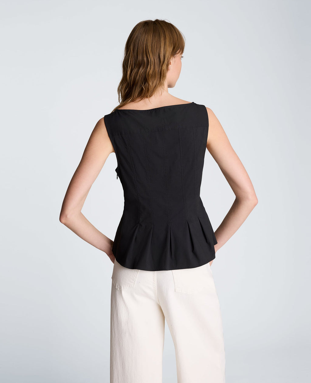 Sleeveless Panel Body Top with Peplum Pleat Hem