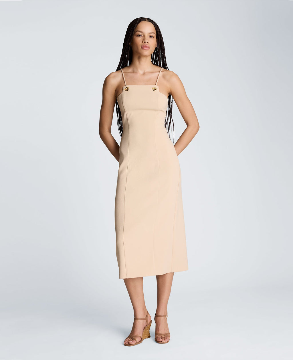 Square Neck Grommet Midi Dress