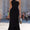 velfits  Black One-Shoulder Ruched Draped Maxi Dress