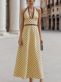velfits Yellow Polka Dot Halter Neck Maxi Dress