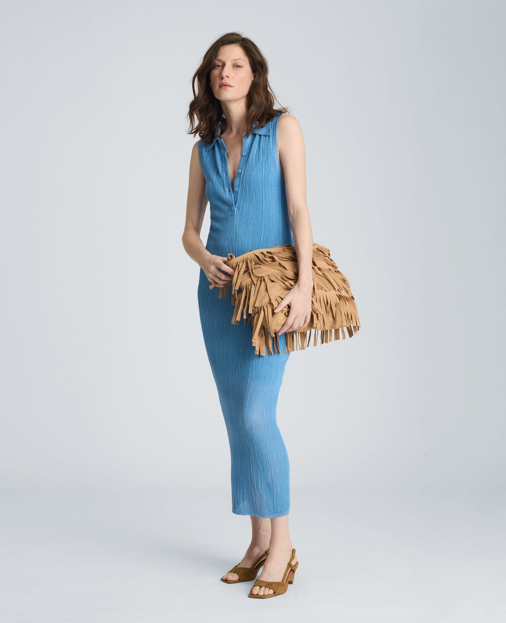 Varigated Polo Cap Sleeve Sweater Dress