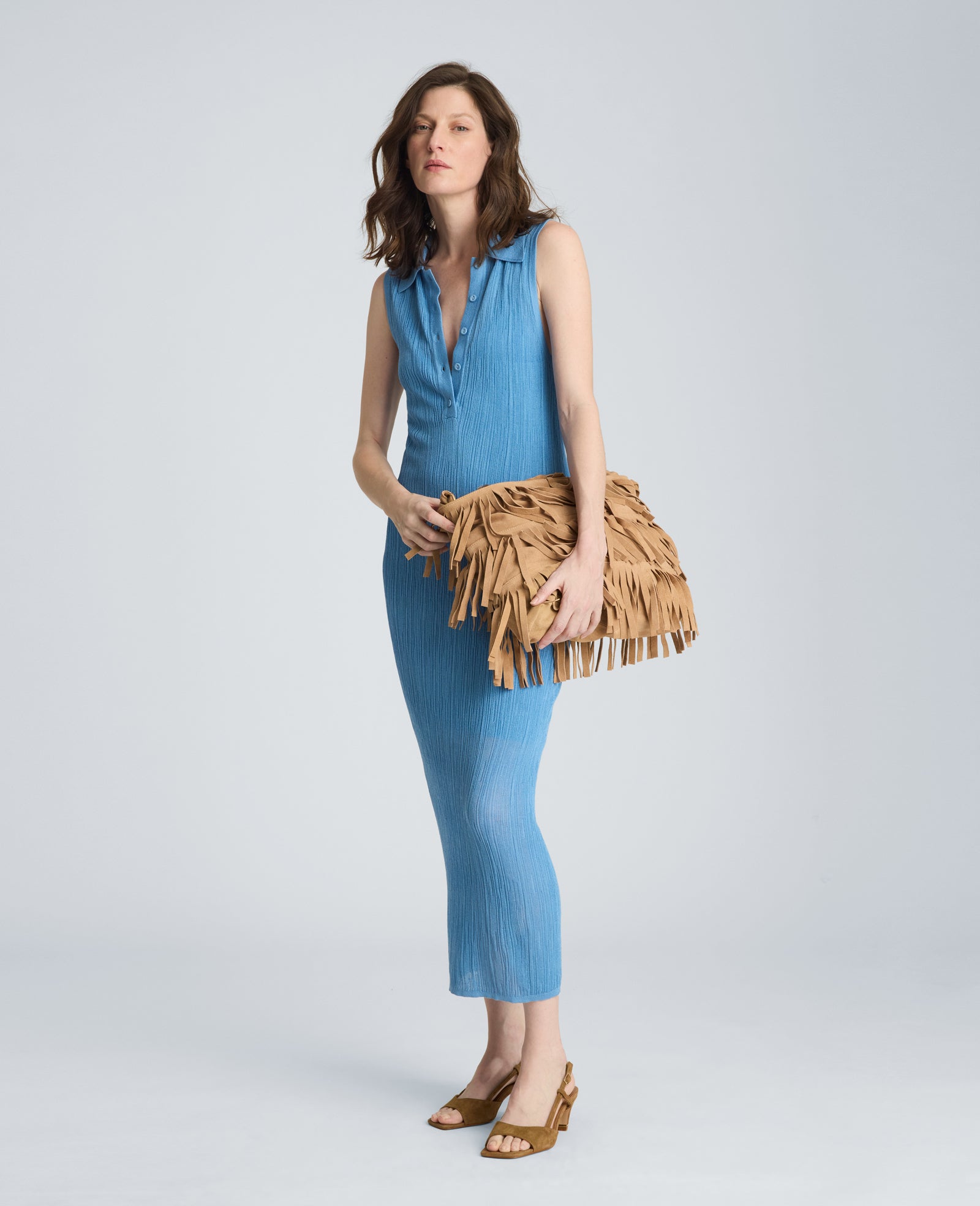 Varigated Polo Cap Sleeve Sweater Dress