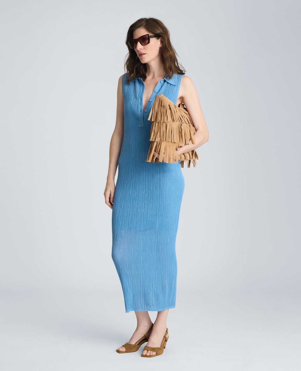 Varigated Polo Cap Sleeve Sweater Dress