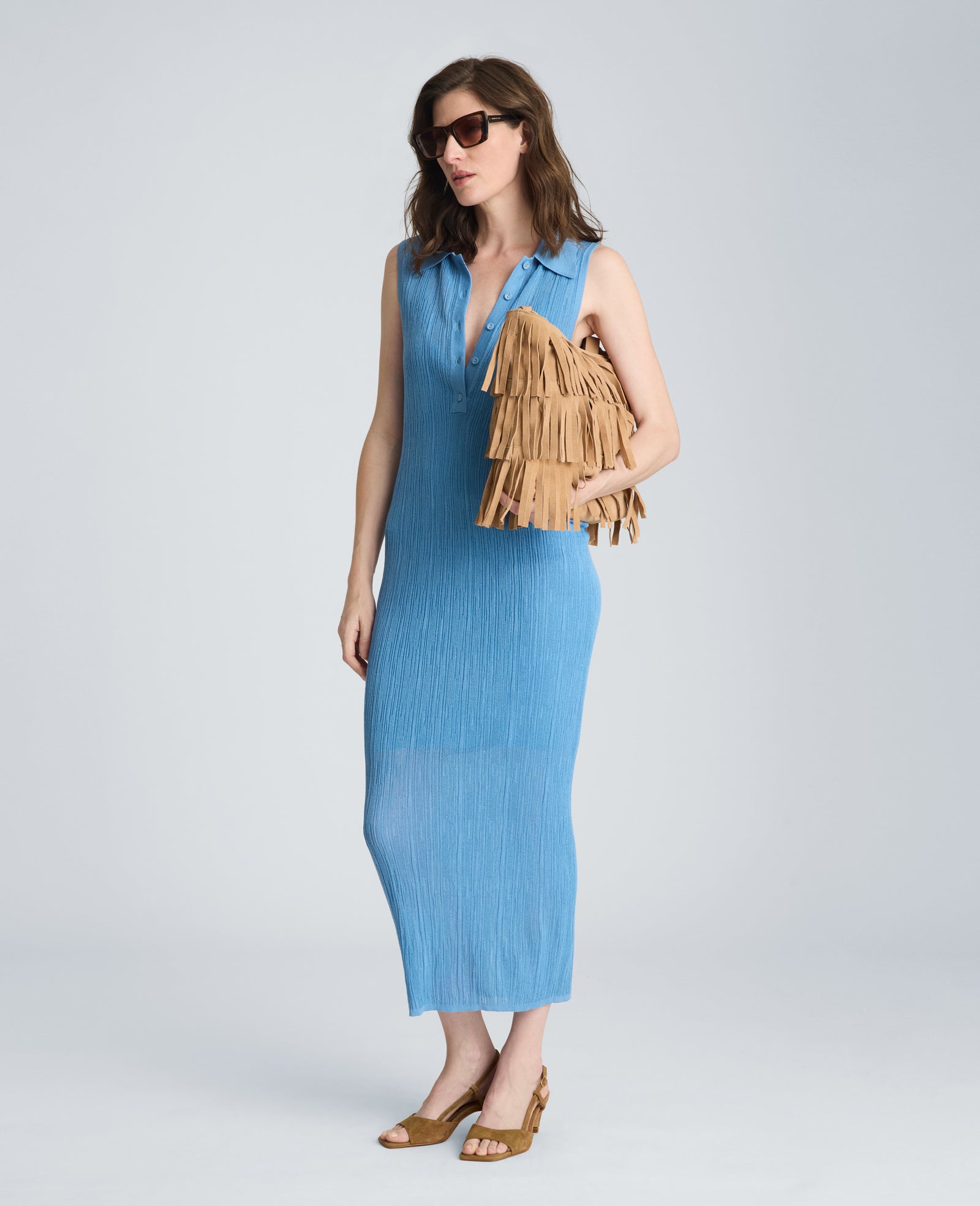 Varigated Polo Cap Sleeve Sweater Dress