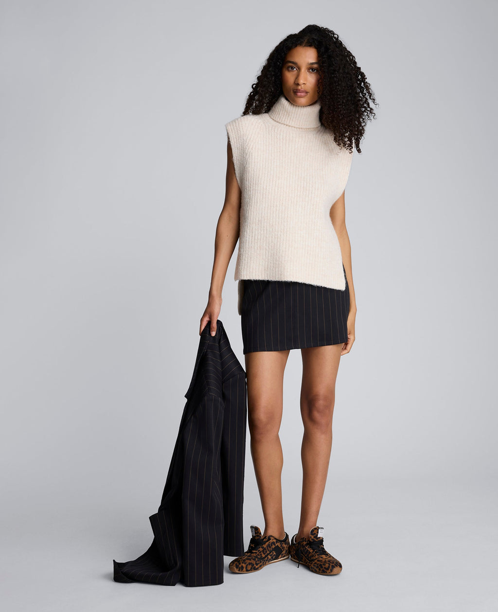 Pinstripe Fly Front Mini Skirt