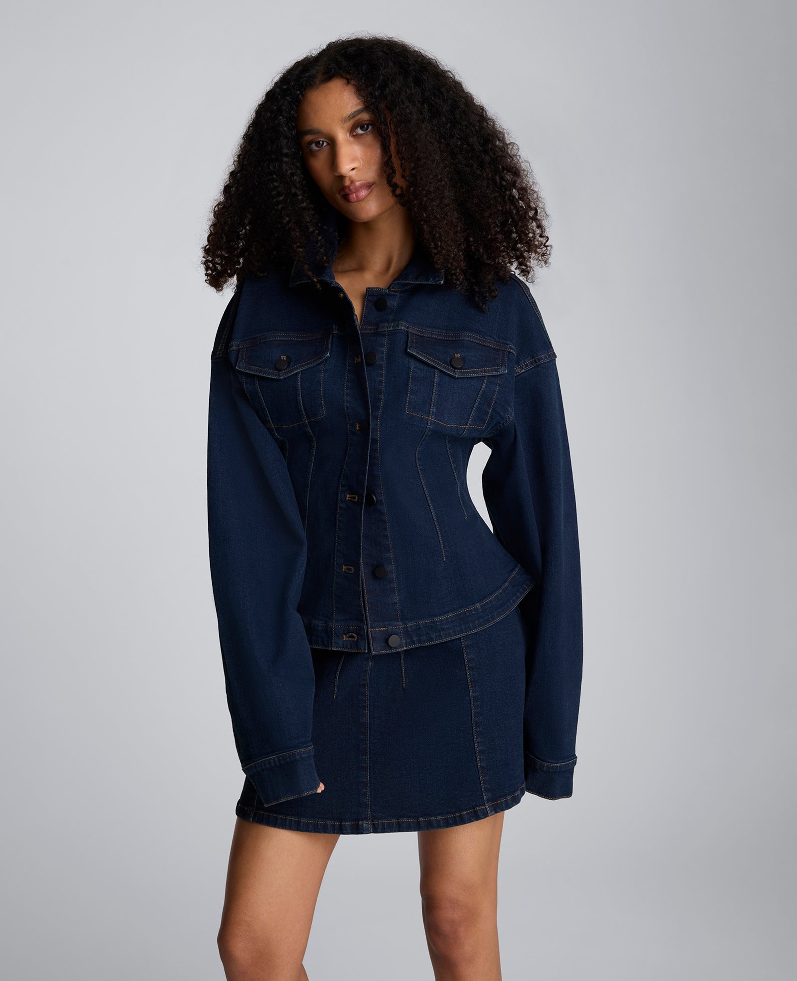 Long Sleeve Denim Corset Trucker Jacket